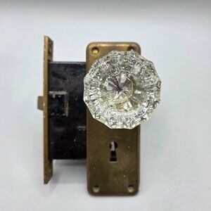 Antique Glass Door Knob Set With Brass Backplate Corbin Mortise Lock Mechanism